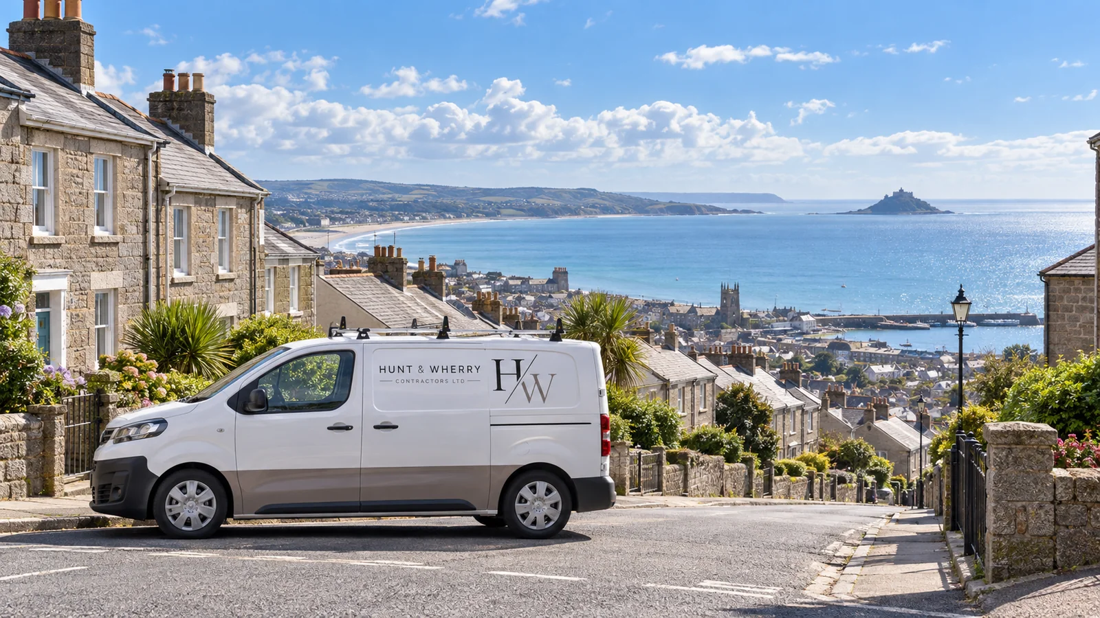 Resin bound driveway laid to a walled terrace frontage in west Cornwall